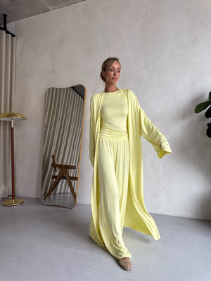 Angeline Knit Cardigan, Top & Trouser Set – Lemon