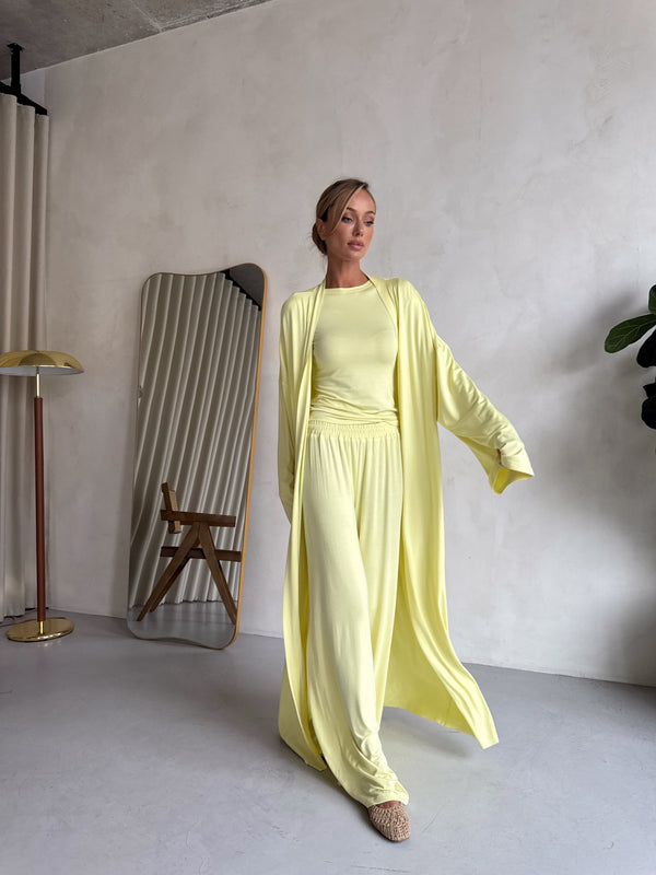 Angeline Knit Cardigan, Top & Trouser Set – Lemon