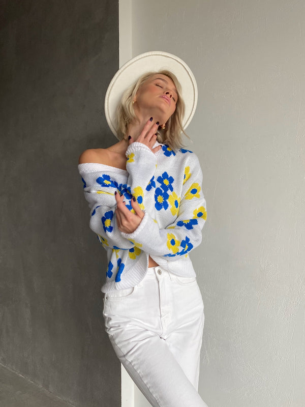 Florine Floral Knit Cardigan – Yellow Floral