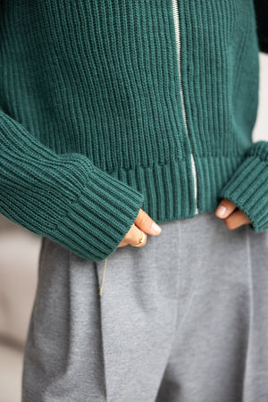 Romy Zip-Front Knit Jacket – Green
