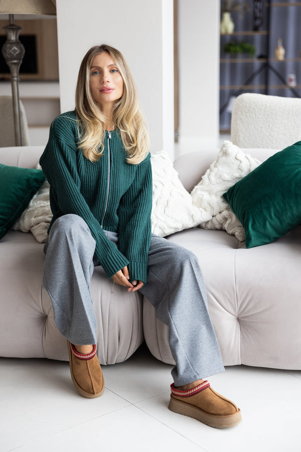 Romy Zip-Front Knit Jacket – Green