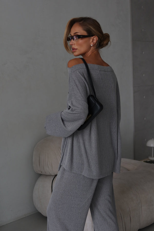 Céleste Off-Shoulder Knit Set – Grey