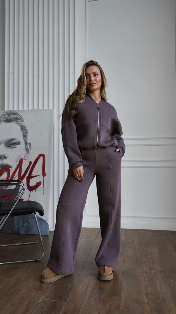 Alara Zip-Through Knit Set – Brown