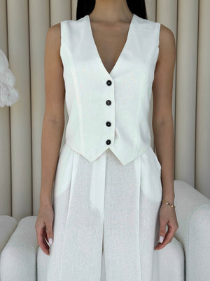 Blanche Waistcoat & Trouser Suit – Milk White