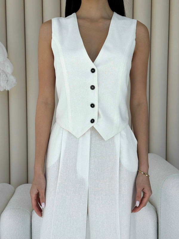 Blanche Waistcoat & Trouser Suit – Milk White