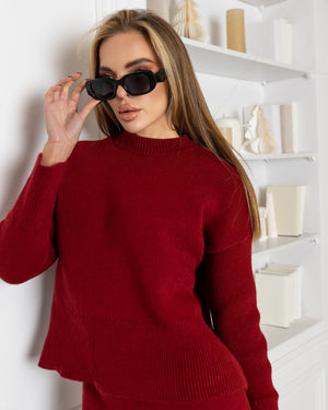 Elisa Knit Top & Mini Skirt Set – Burgundy