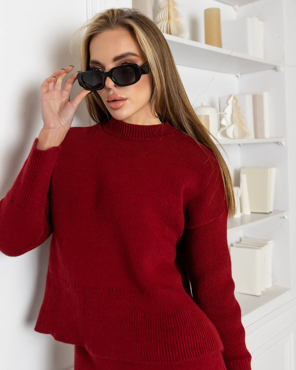 Elisa Knit Top & Mini Skirt Set – Burgundy