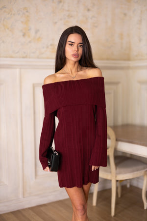 Noor Off-Shoulder Knit Dress – Burgundy