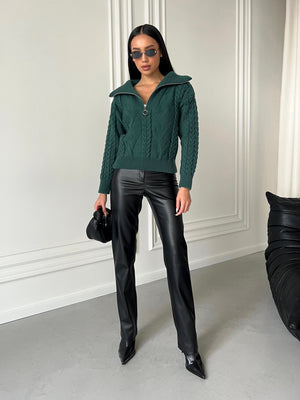 Vera Cable Half-Zip Sweater – Forest Green