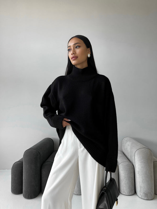 Maëlle Oversized Knit Sweater – Black