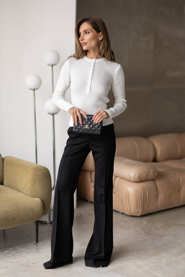 Elise Buttoned Knit Top – Milk White