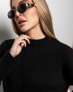 Elisa Knit Top & Mini Skirt Set – Black
