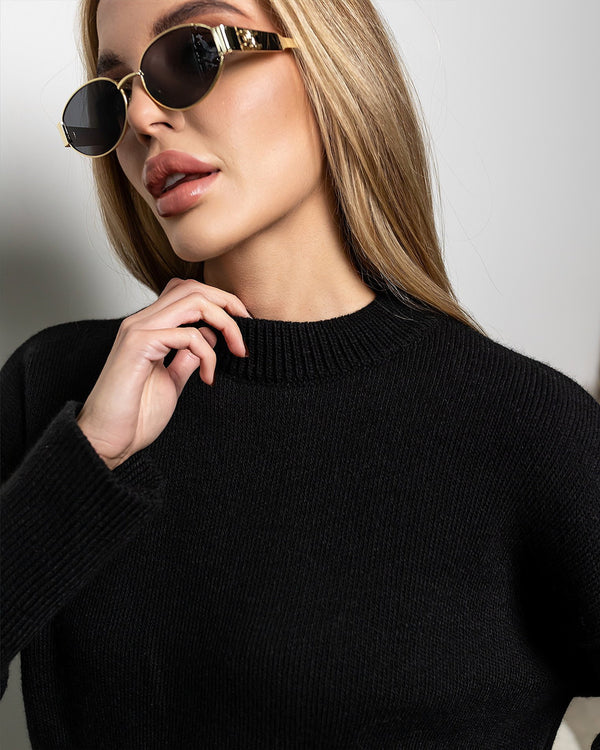 Elisa Knit Top & Mini Skirt Set – Black