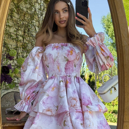 Fleurine ruffle dress in a lilac floral print